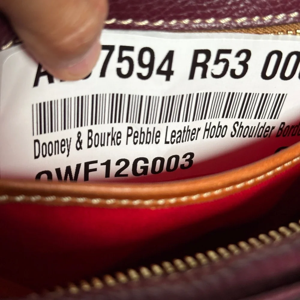 Dooney & Bourke Hobo Shoulder Bag Red Wine Pebble Leather Adjustable Strap